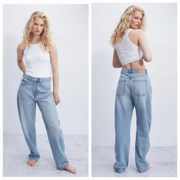 💜H&M Blue 90's Baggy Ultra High Waist Jeans Size 12/31 - Picture 2 of 12